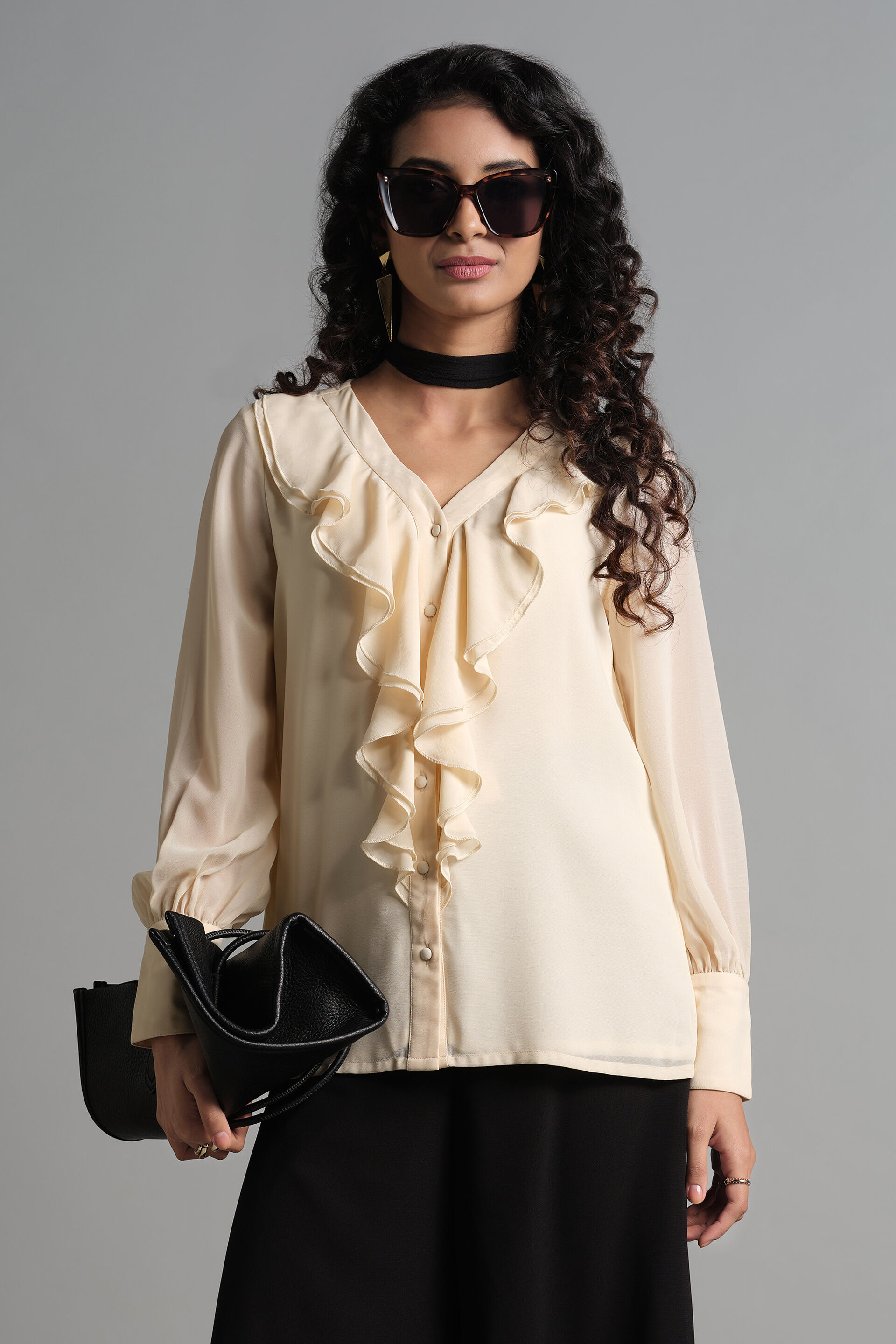 Ruffle Drama Top, Cream, image 1